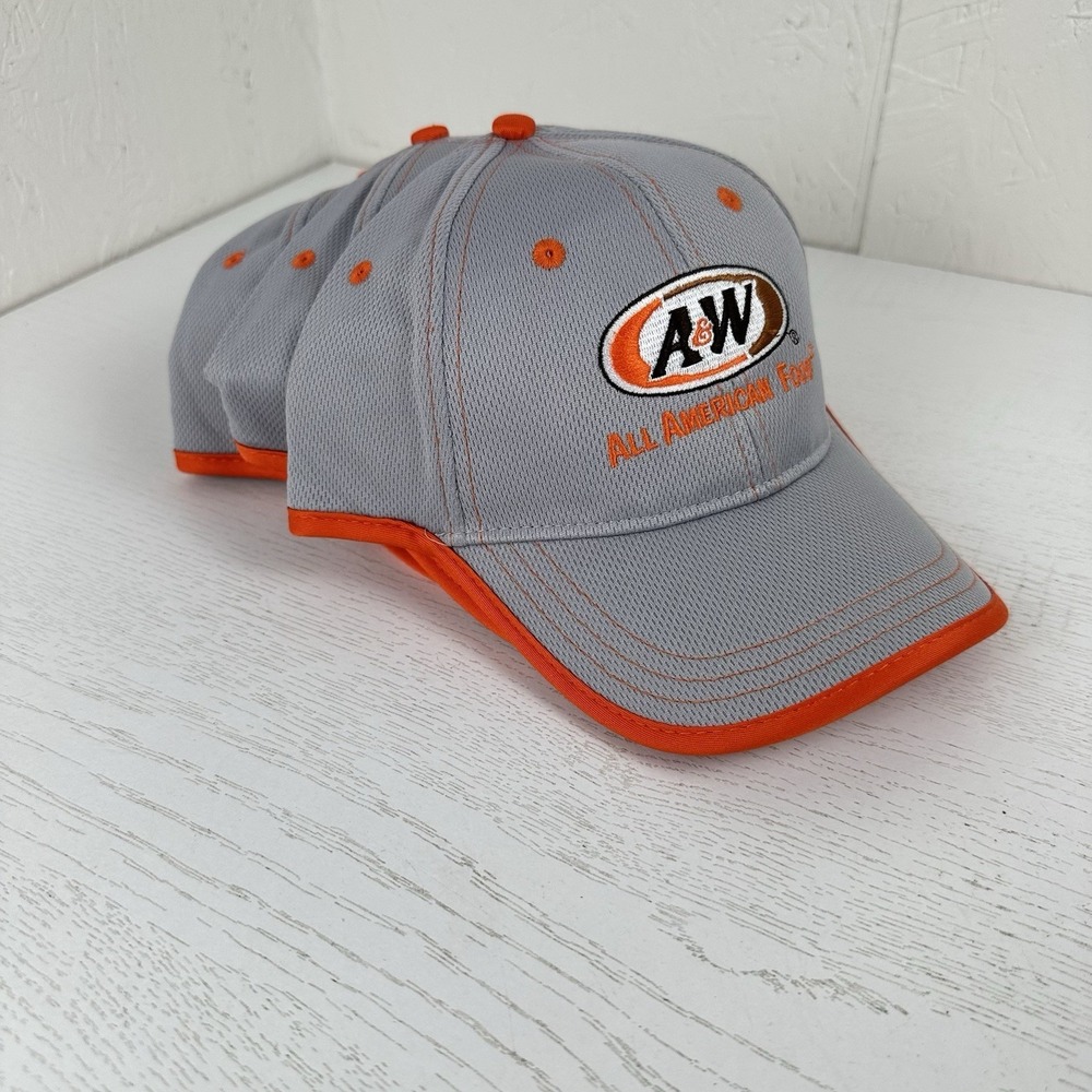 A&W All American Food Team Member Employee Hat Uniform Gray Orange Set of 3 Adj